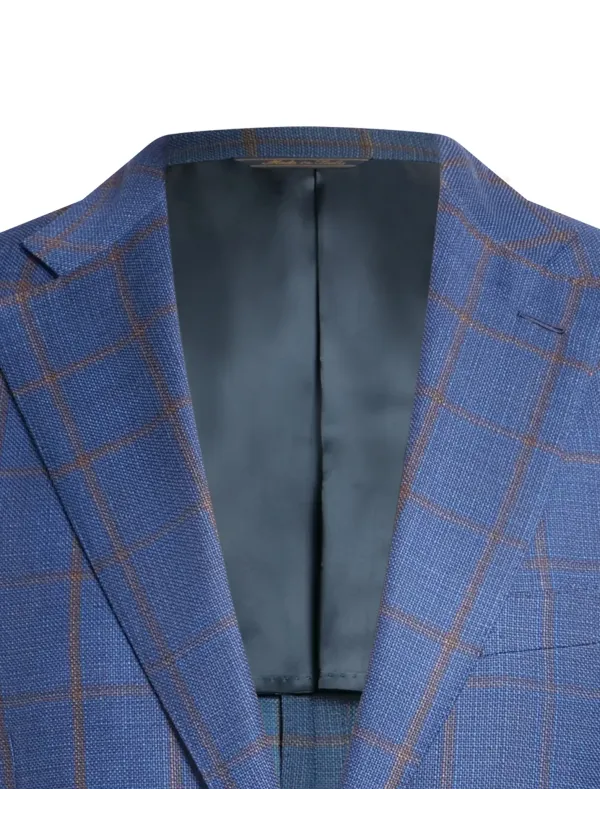 Navy Blue Windowpane Check Wool and Silk Maggiore Hand-Sewn Sport Jacket | Italian Patterned Sport Coat