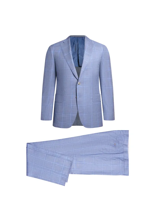 Light Blue Windowpane Suit | Italian Pattern | DELETTO in Milano