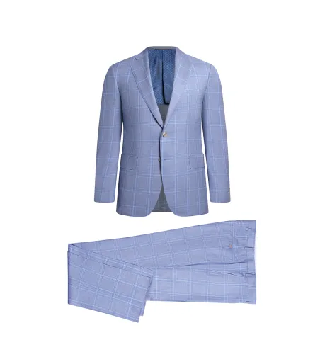 Light Blue Windowpane Suit | Italian Pattern | DELETTO in Milano