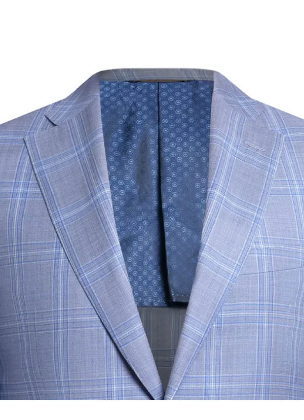 Light Blue Windowpane Suit | Italian Pattern | DELETTO in Milano