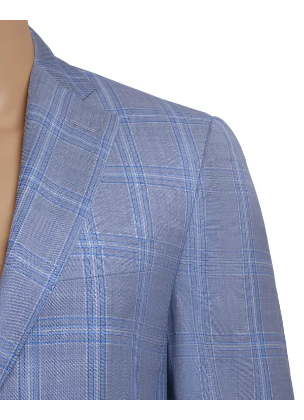 Light Blue Windowpane Suit | Italian Pattern | DELETTO in Milano