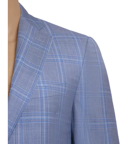 Light Blue Windowpane Suit | Italian Pattern | DELETTO in Milano