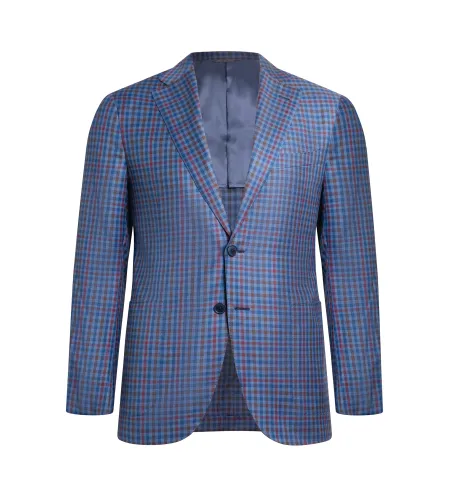 Blue Multi-Check Wool and Cotton Lipari Hand-Sewn Sport Jacket | Italian Patterned Blazer
