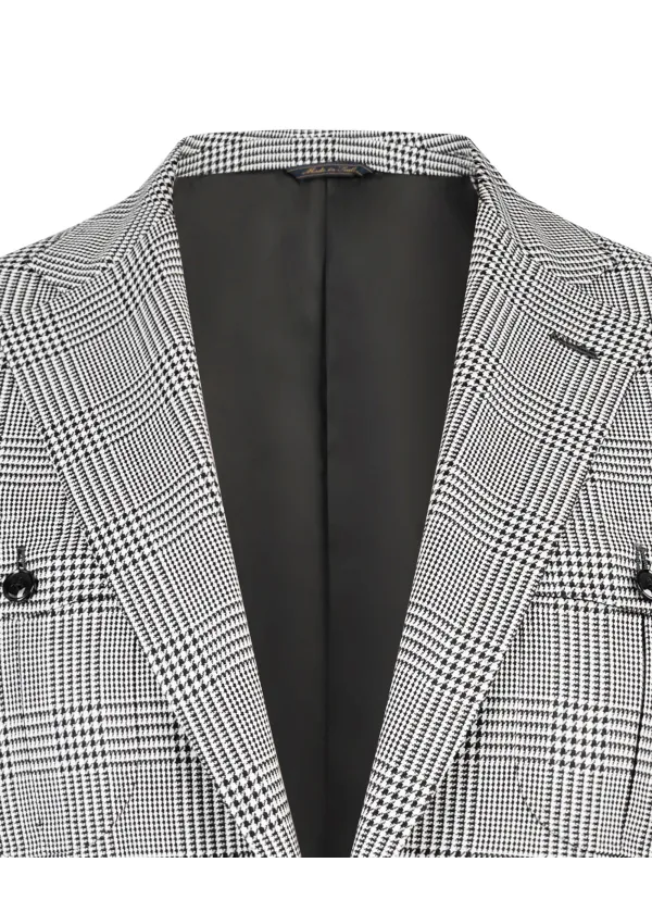 Black White Check Italian Sport Jacket | Hand-Sewn Safari Pockets | DELETTO in Milano