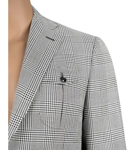 Black White Check Italian Sport Jacket | Hand-Sewn Safari Pockets | DELETTO in Milano