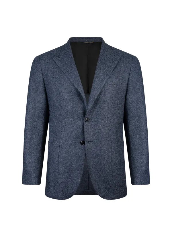 Mid-Blue Peak Lapel Italian Sport Jacket | Wool Silk Blend | DELETTO in Milano