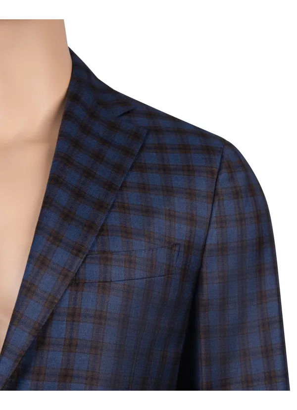 Maggiore Hand-Sewn Sport Jacket - Blue-Gray Cinnamon Box Pattern