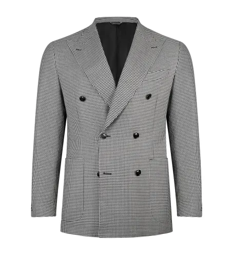 Houndstooth Double-Breasted Italian Jacket | Peak Lapel | DELETTO in Milano