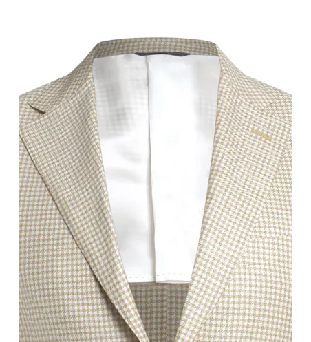 Beige Micro-Check Linen and Cotton Lipari Hand-Sewn Sport Jacket | Italian Summer Blazer
