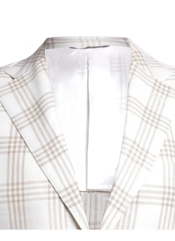 Cream White Prince of Wales Check Linen and Cotton Maggiore Hand-Sewn Sport Jacket | Italian Summer Sport Coat