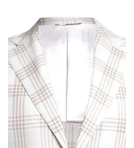 Cream White Prince of Wales Check Linen and Cotton Maggiore Hand-Sewn Sport Jacket | Italian Summer Sport Coat