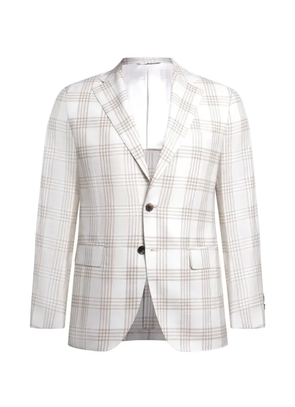 Cream White Prince of Wales Check Linen and Cotton Maggiore Hand-Sewn Sport Jacket | Italian Summer Sport Coat