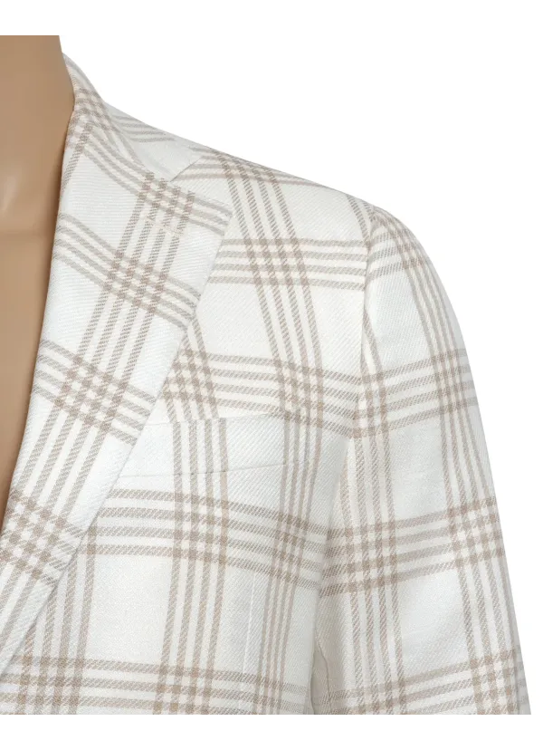 Cream White Prince of Wales Check Linen and Cotton Maggiore Hand-Sewn Sport Jacket | Italian Summer Sport Coat