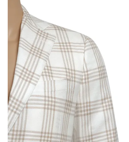 Cream White Prince of Wales Check Linen and Cotton Maggiore Hand-Sewn Sport Jacket | Italian Summer Sport Coat