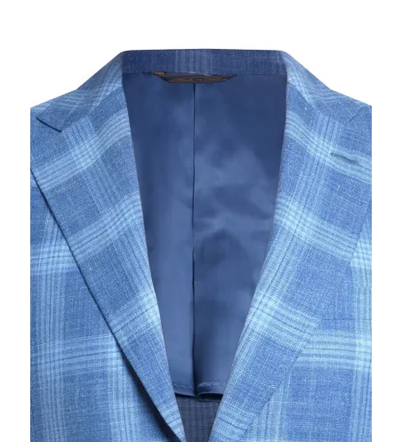 Light Blue Windowpane Check Wool and Silk Maggiore Hand-Sewn Sport Jacket | Italian Lightweight Patterned Jacket