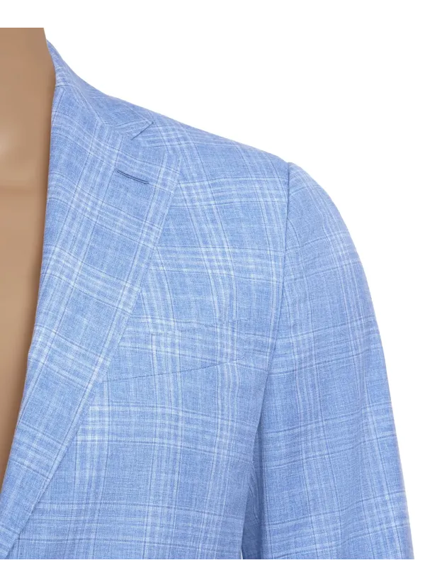 Periwinkle Blue Wool and Linen Maggiore Hand-Sewn Peak-Lapel Sport Jacket | Italian Lightweight Jacket