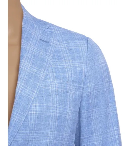Periwinkle Blue Wool and Linen Maggiore Hand-Sewn Peak-Lapel Sport Jacket | Italian Lightweight Jacket