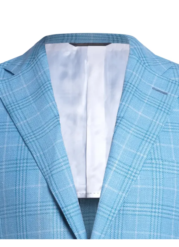Turquoise Blue Wool and Silk Maggiore Hand-Sewn Sport Jacket | Italian Statement Jacket