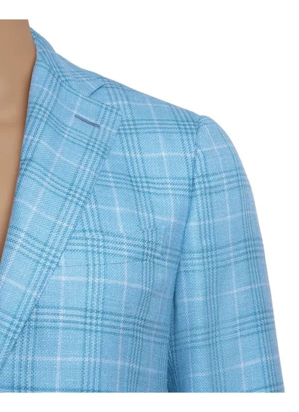 Turquoise Blue Wool and Silk Maggiore Hand-Sewn Sport Jacket | Italian Statement Jacket