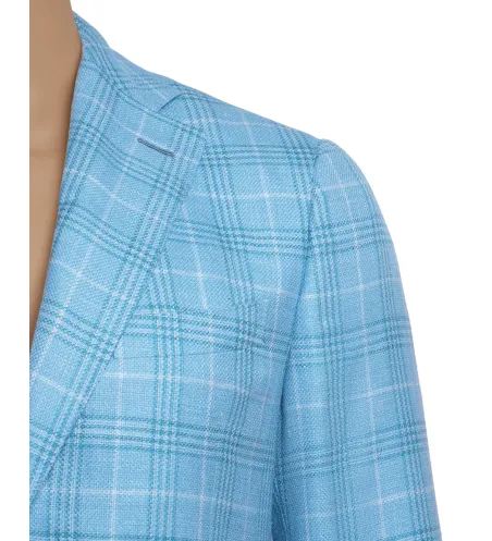 Turquoise Blue Wool and Silk Maggiore Hand-Sewn Sport Jacket | Italian Statement Jacket