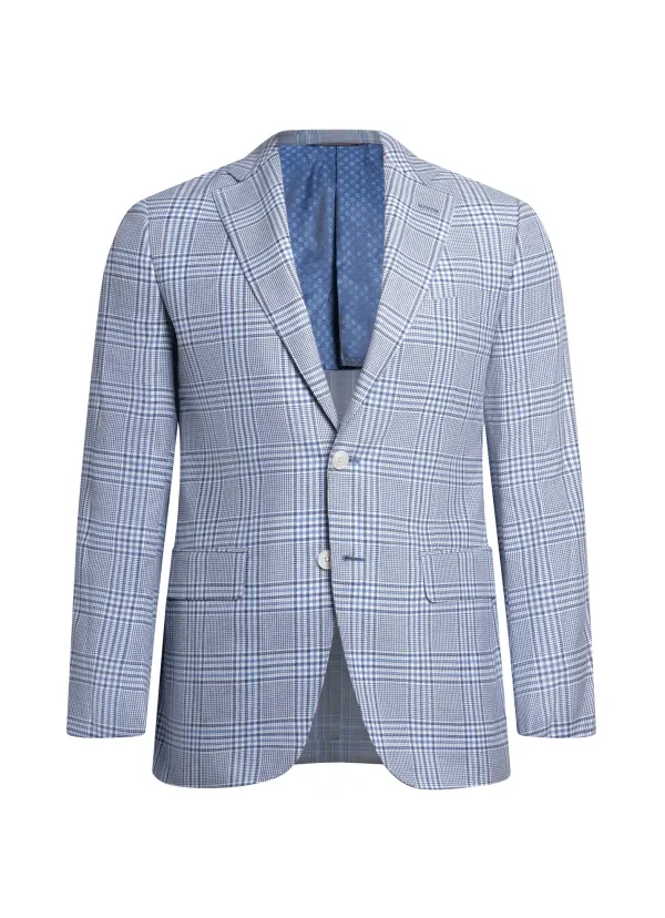 Light Blue Prince of Wales Check Wool and Silk Maggiore Hand-Sewn Sport Jacket | Italian Patterned Blazer