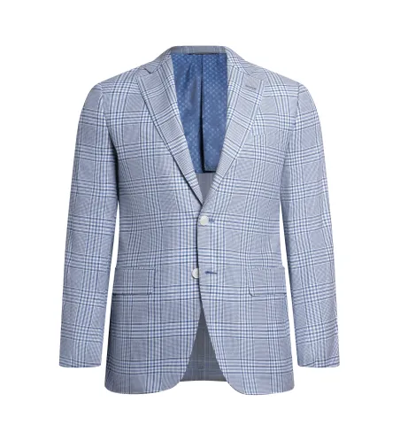 Light Blue Prince of Wales Check Wool and Silk Maggiore Hand-Sewn Sport Jacket | Italian Patterned Blazer