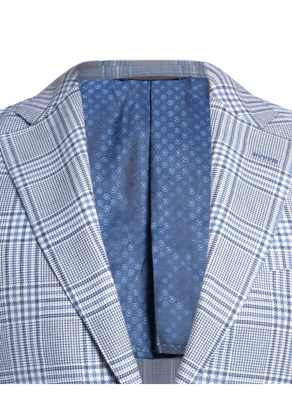 Light Blue Prince of Wales Check Wool and Silk Maggiore Hand-Sewn Sport Jacket | Italian Patterned Blazer