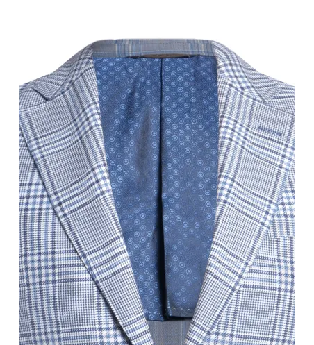 Light Blue Prince of Wales Check Wool and Silk Maggiore Hand-Sewn Sport Jacket | Italian Patterned Blazer