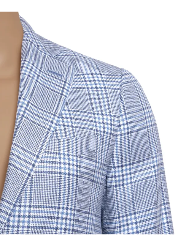 Light Blue Prince of Wales Check Wool and Silk Maggiore Hand-Sewn Sport Jacket | Italian Patterned Blazer